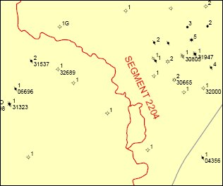 well locations in the vicinity of Petronila Creek