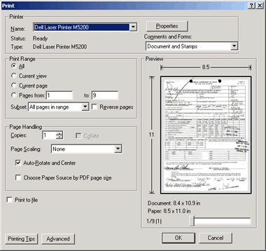 image of printer interface while Printing a pdf