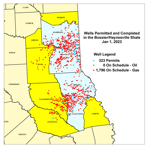 Wells Permitted and Completed in the Bossier/Haynesville Shale,