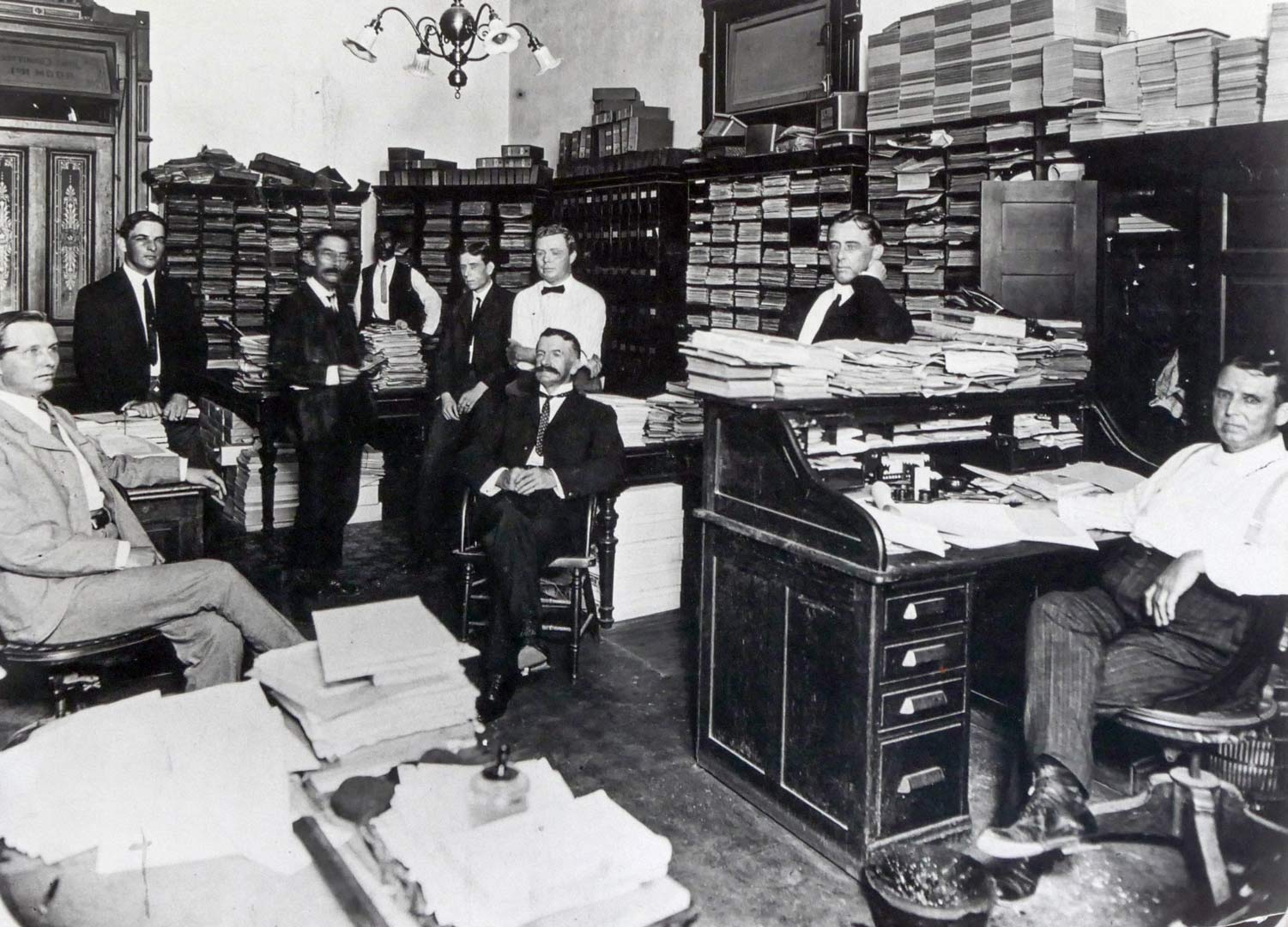 Engineering Division of the Railroad Commission office. Capitol Building in the early 1900s
